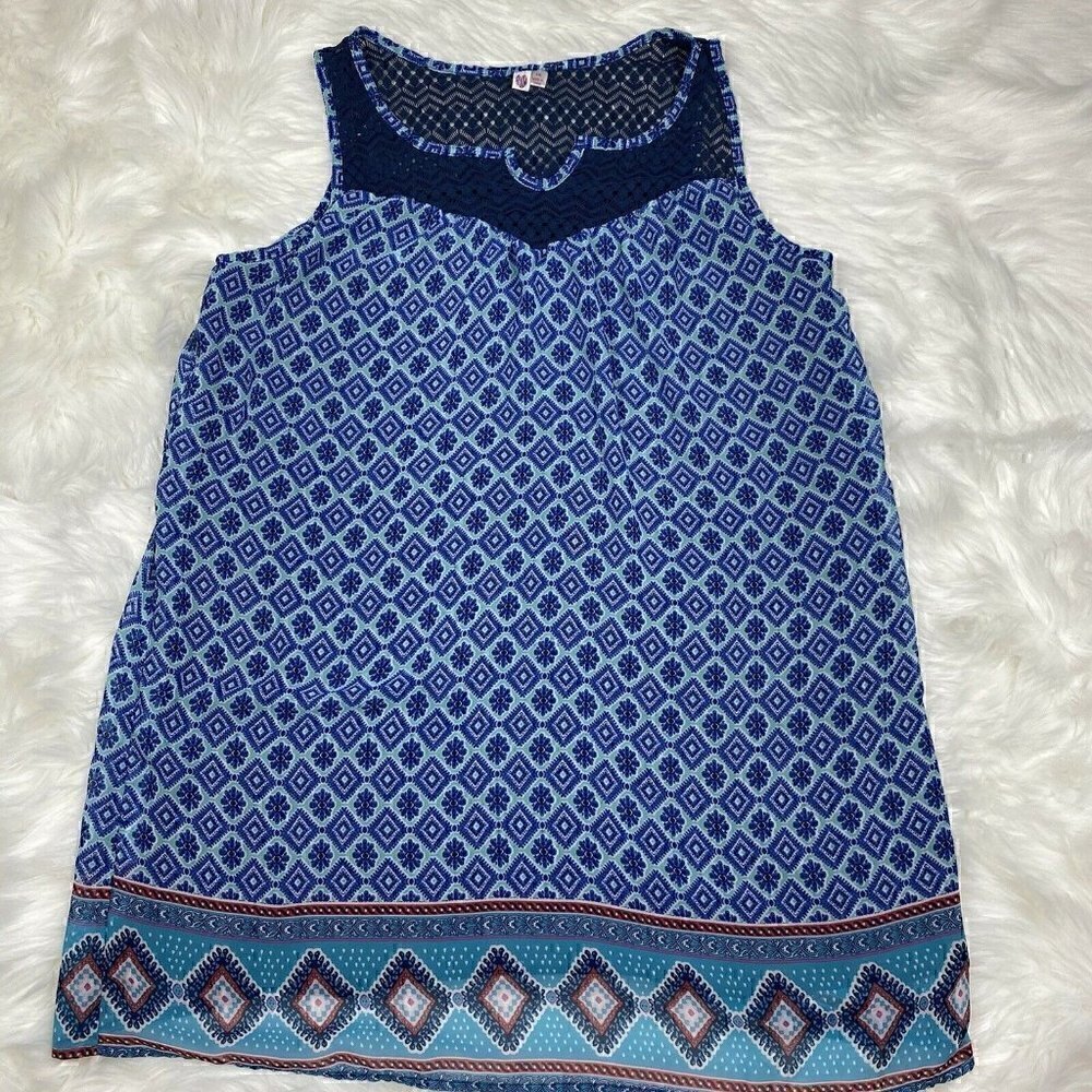 AUW Dress Tank Lined Sleeveless Women's Plus Size 1X Blue Navy Geometric Diamond